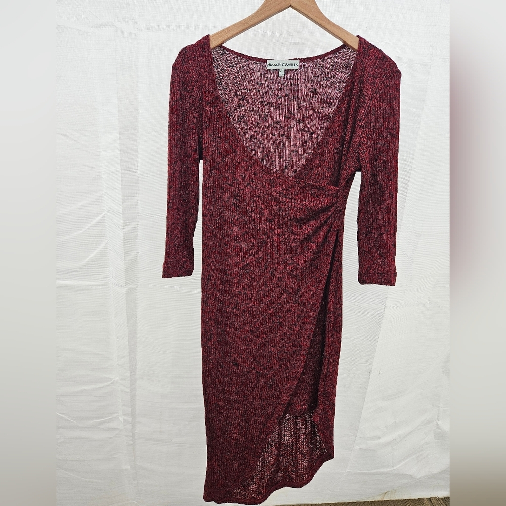 Almost Famous Burgundy Asymmetrical Ribbed Knit Dress, Size Large
